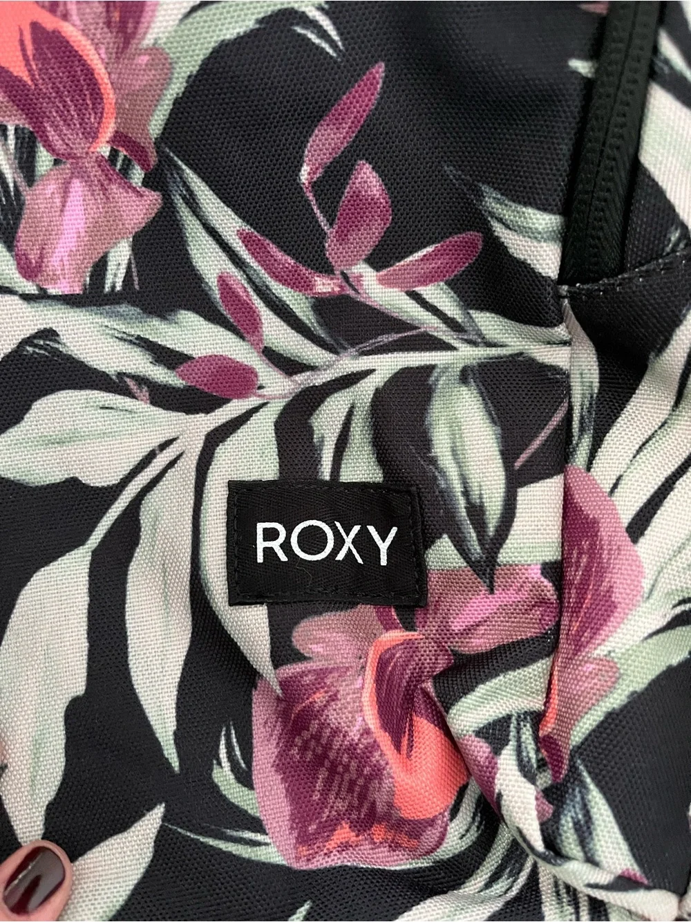 Roxy Black Backpack with Pink Floral Print